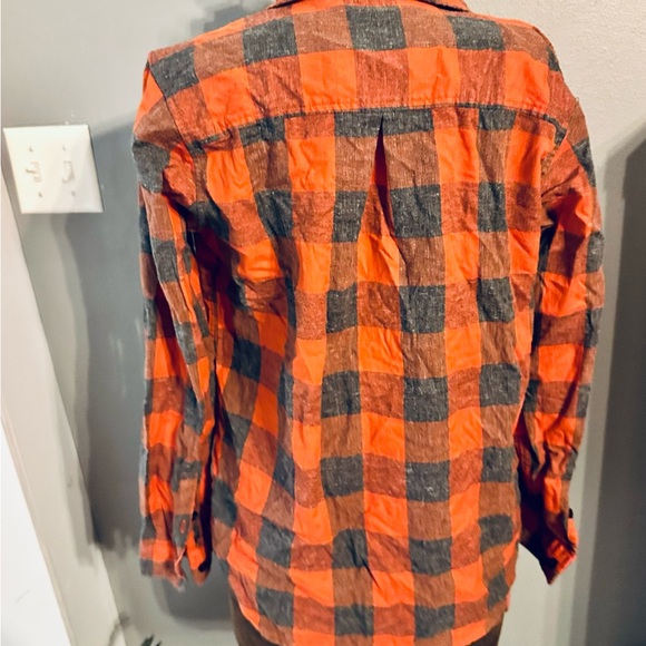 REI Co-op Mens Small Orange Grey Buffalo Plaid Flannel Organic Cotton Shirt F21 - Picture 2 of 5